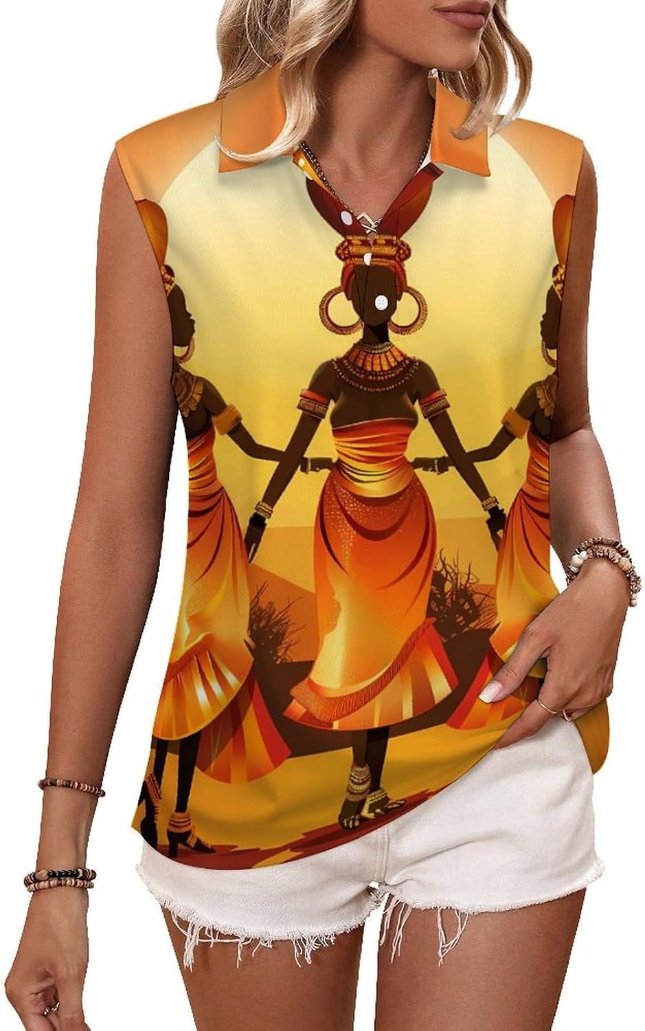 African Women Women Sleeveless Collared Golf Polo Shirt | V Neck Tank Top,Breathable Tennis Shirts