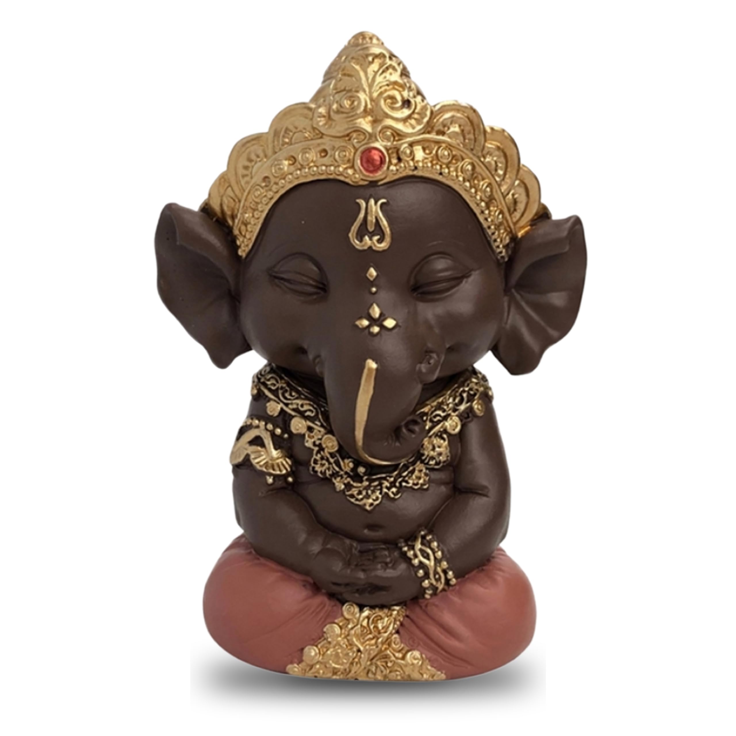 Statuette Ganesh 2 - Glück - Zen -Dekoration und Feng Shui - Um eine entspannende und spirituelle Atmosphäre zu schaffen - Geschenkidee - Höhe: 11,5 cm - Farbe: Grün und Braun - Zen'light