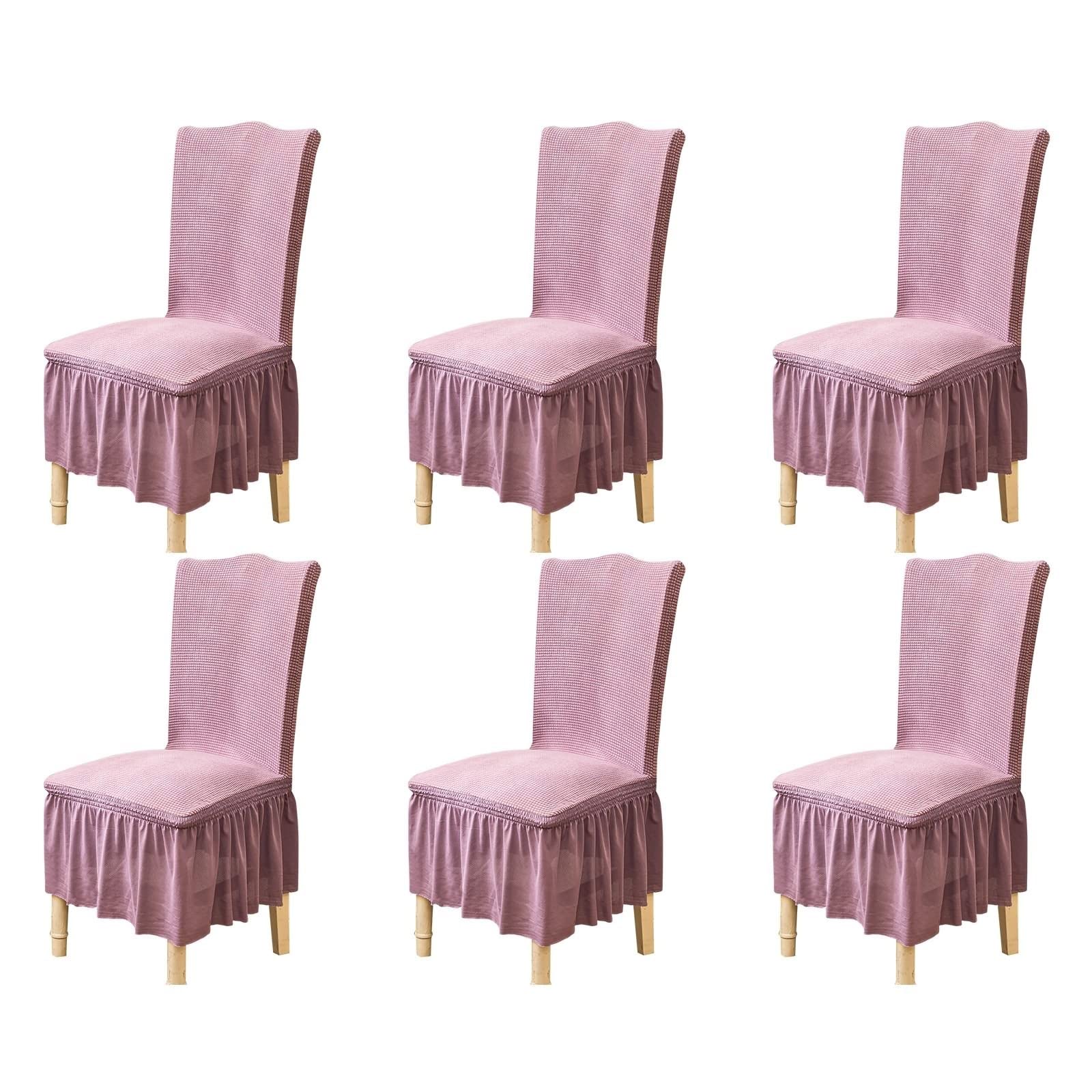 Housse de chaises violette KnSam en polyester gaufre avec jupe élégante pour salle à manger x6