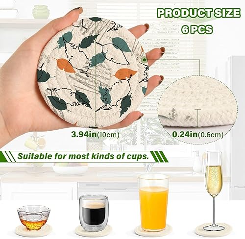 Miniatura 3 de Eco Print Autumn Leaves Floral Coasters Absorbent Coasters for Drinks and Holder Set of 6 Table Cup Coasters Home