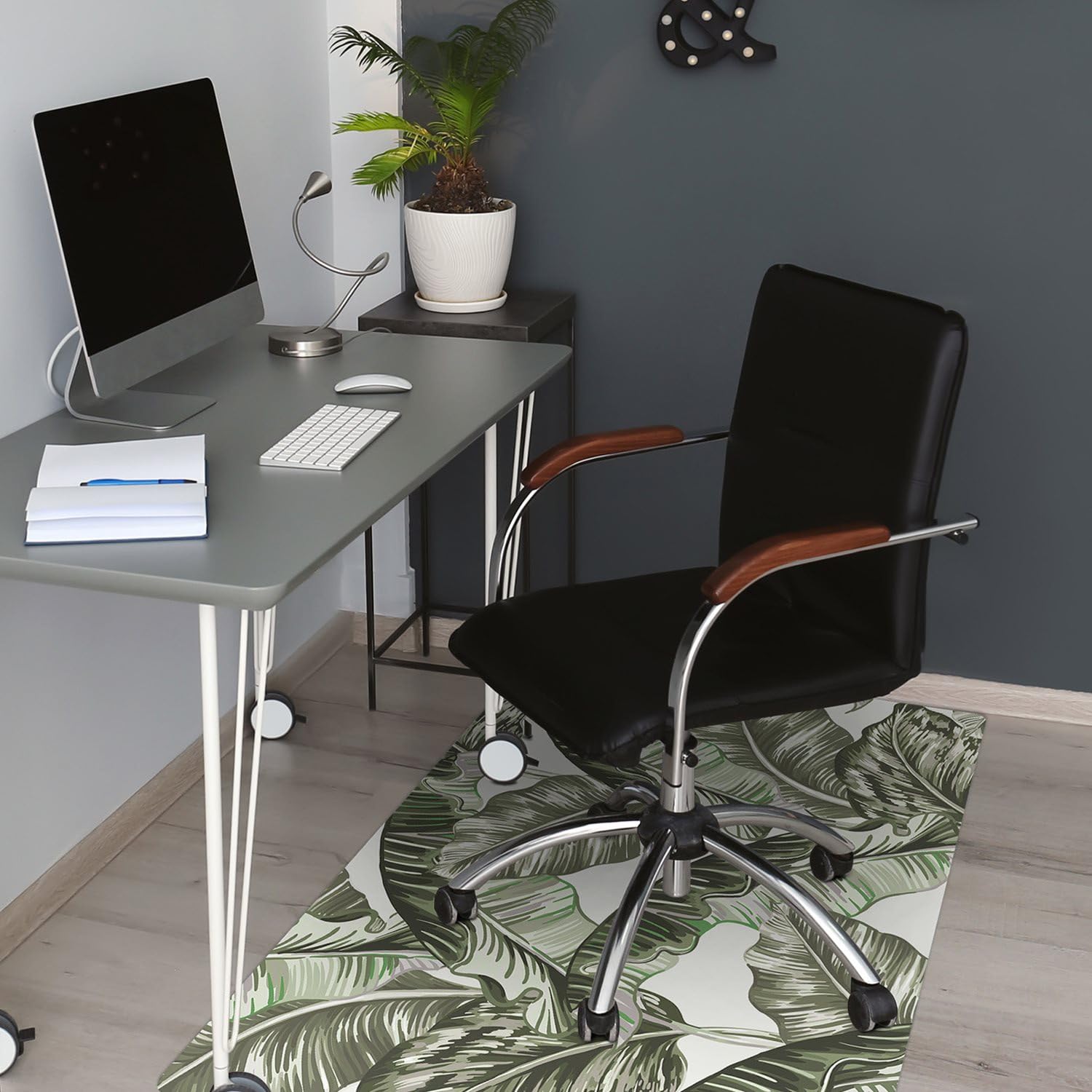 Protezione per Sedie a Rotelle 100x70 cm Rettangolare per Ufficio a Casa Antiscivolo Protezione di Pavimenti Resistente ai Danni PVC Vinile Facile da Pulire Impermeabile - foglie di banano