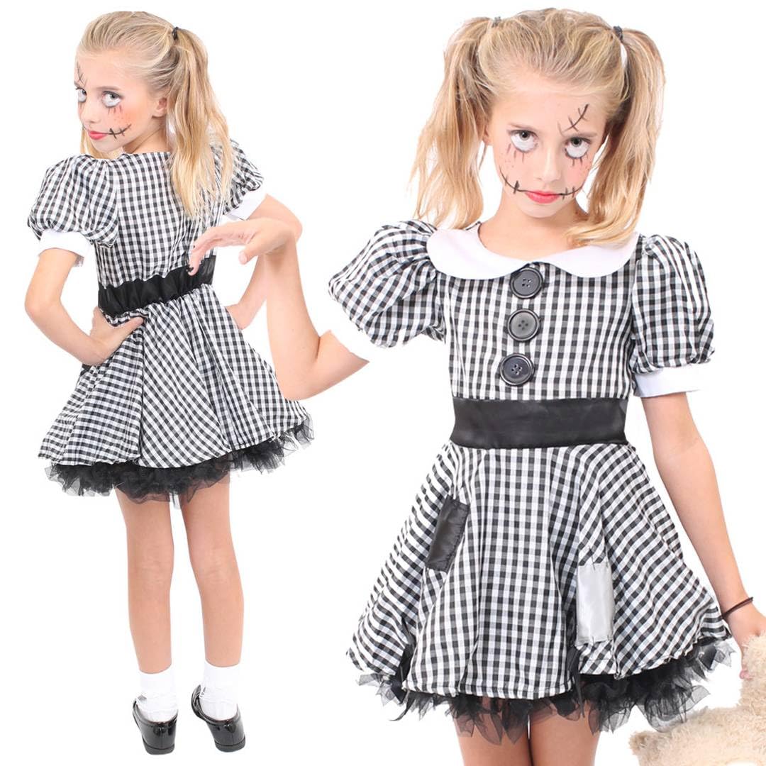 LOVETRENDS Girls Broken Doll Costume - Kids Halloween Horror Childs Creepy Doll Fancy Dress Outfit