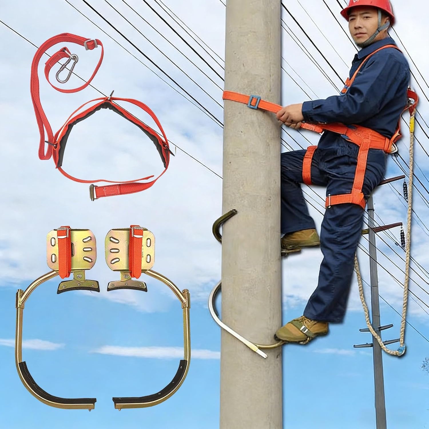 Anti-Slip Electrician Climbing Pole Foot Buckle, Carbon Steel Spikes for Tree Climbing & Fruit King, Climbing Training Equint (15.75" / 400mm)