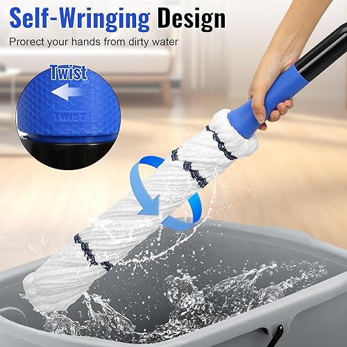 Miniatura 2 de Trapeador giratorio de microfibra para limpieza de pisos, mopas húmedas de cuerda con escurridor de mango largo para vinilo de madera dura,