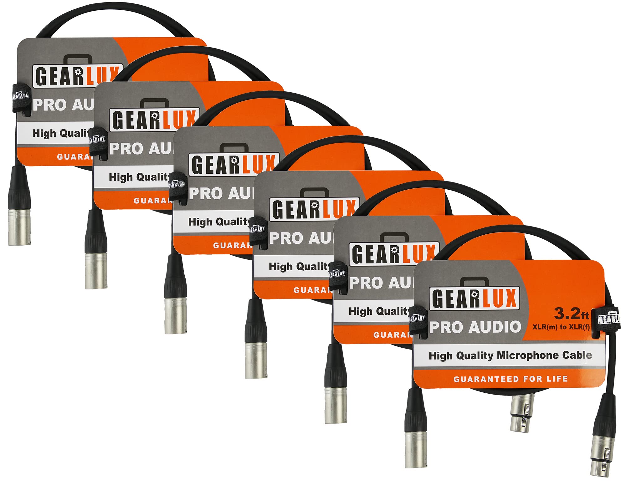 Gearlux XLR Microphone Cable, Fully Balanced, Male to Female, 100 Feet - 6 Pack