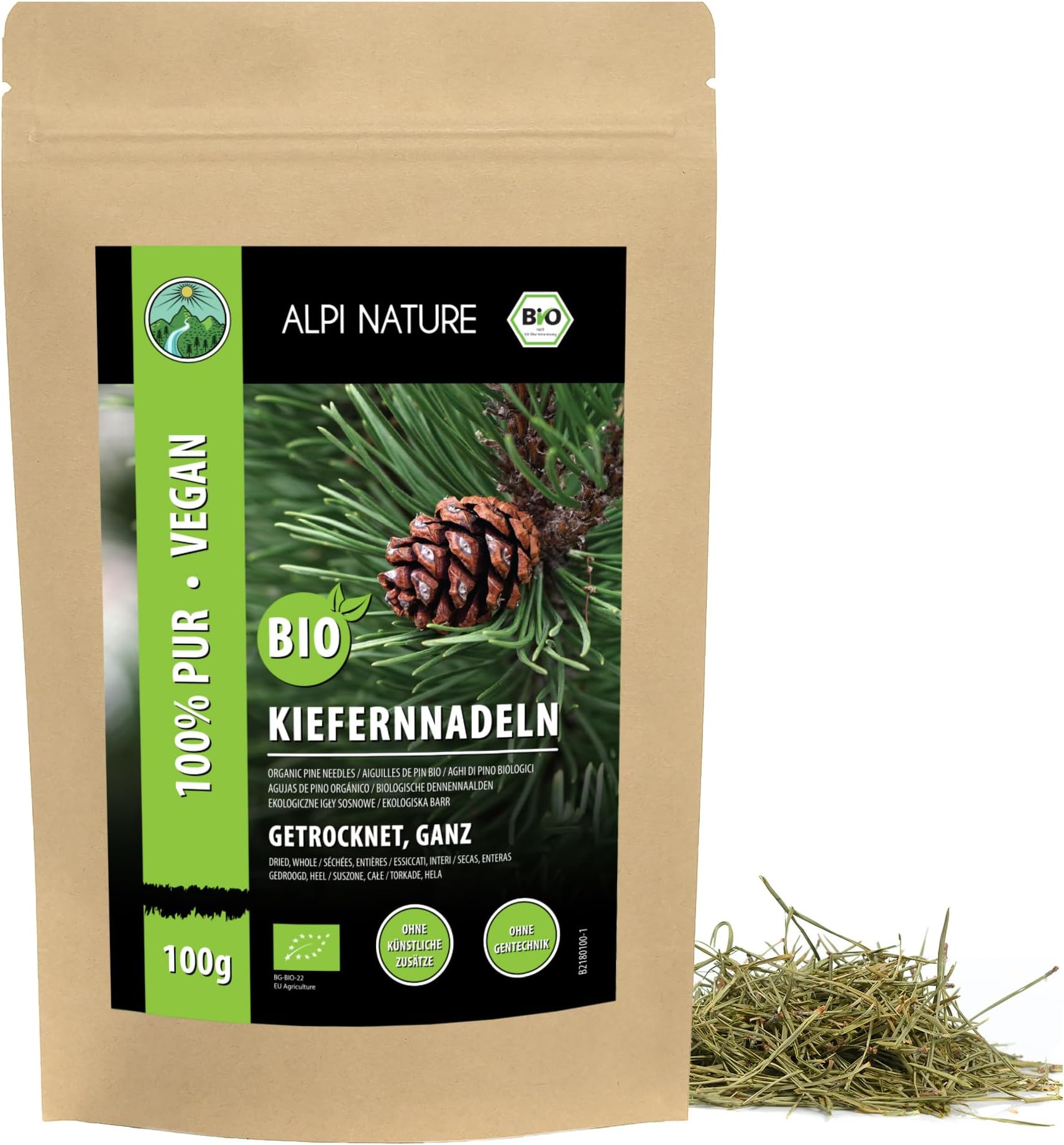 Alpi Nature Organic Pine Needle Tea 100g 3.5 oz, Dried Whole Pine Needles, Organic Loose Tea