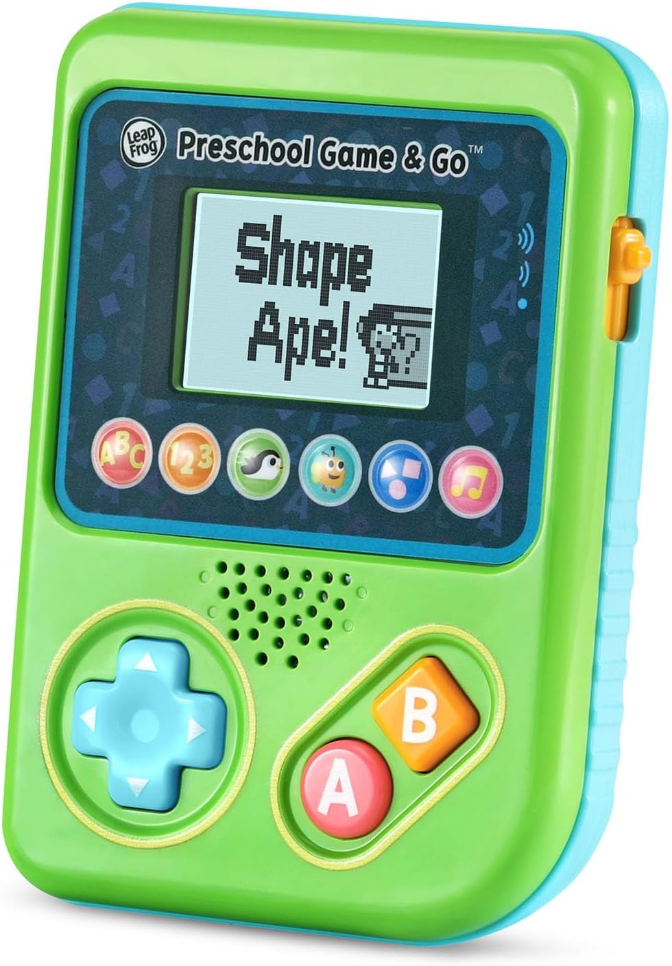 LeapFrog Preschool Game and Go screen showing the Shape Ape game with the text 'Shape Ape!' and a small ape character.