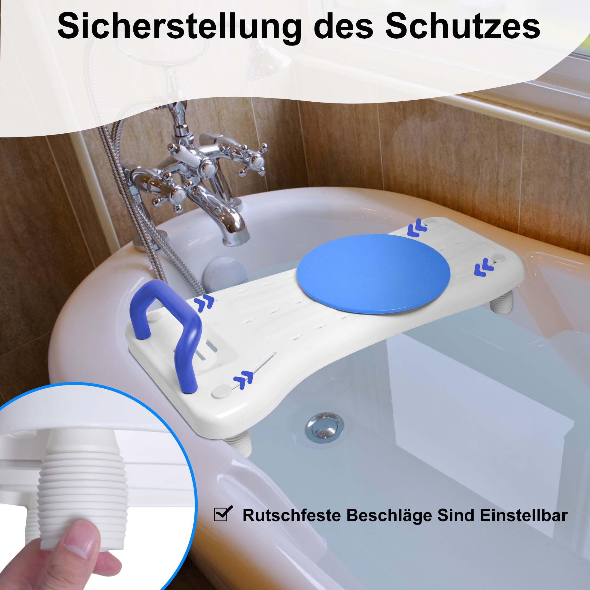 HENGMEI Sedile per vasca da bagno per anziani, regolabile, asse per vasca da bagno, ausilio per l'ingresso nella vasca, sedile in plastica per adulti con portasapone e maniglia, sedile girevole a 360°