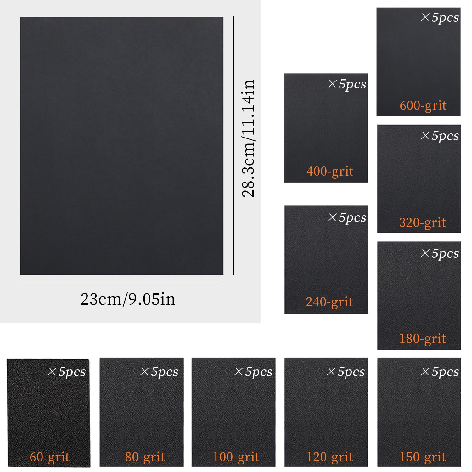 50 pcs Big Sand Paper, VEINARDYL 60 to 600 Assorted Grit Sanding Paper Sheets - Image 2