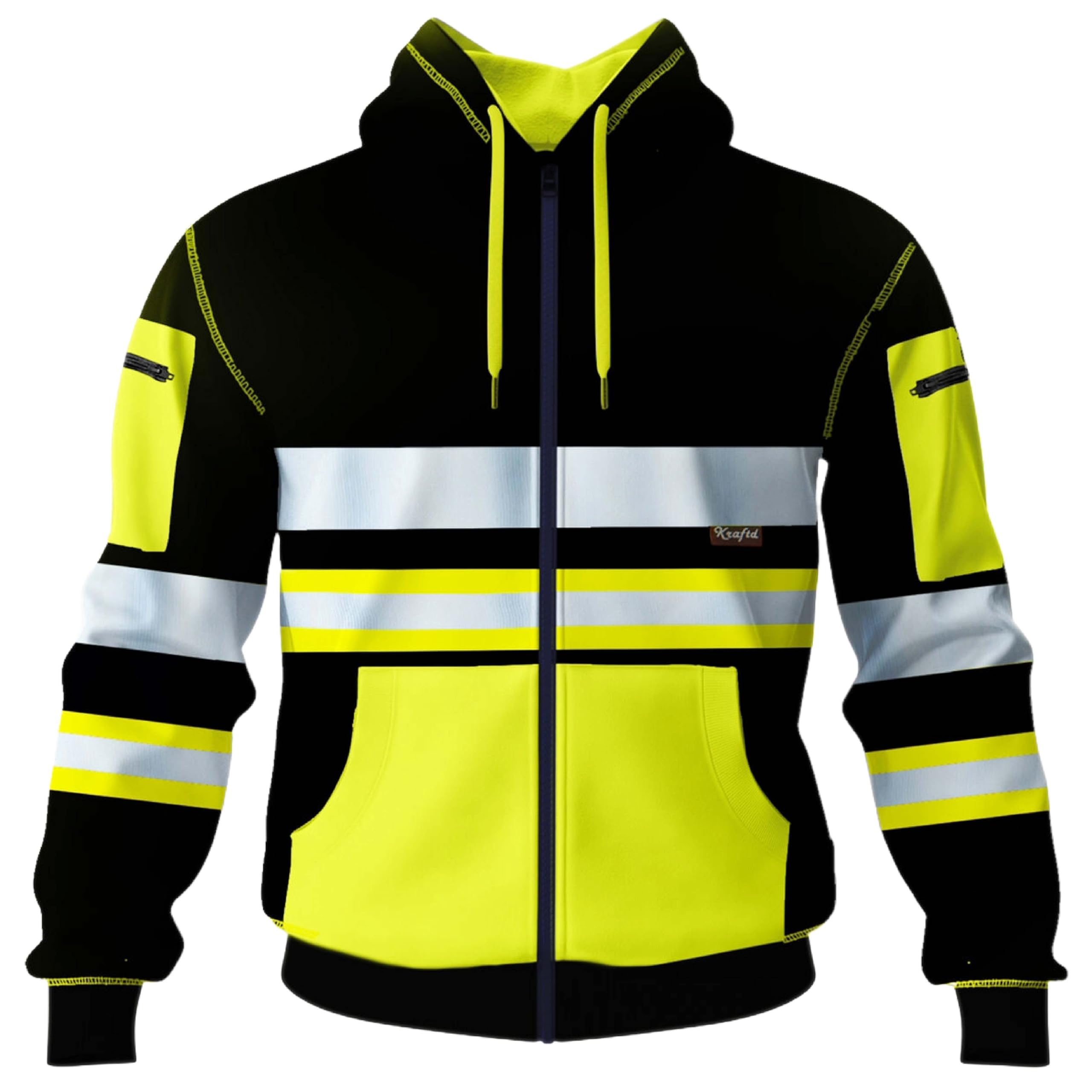kraftd Mens Hi Vis Hoodie High Viz Hooded Sweatshirt Workwear Hoody With Reflective Tape — view 31