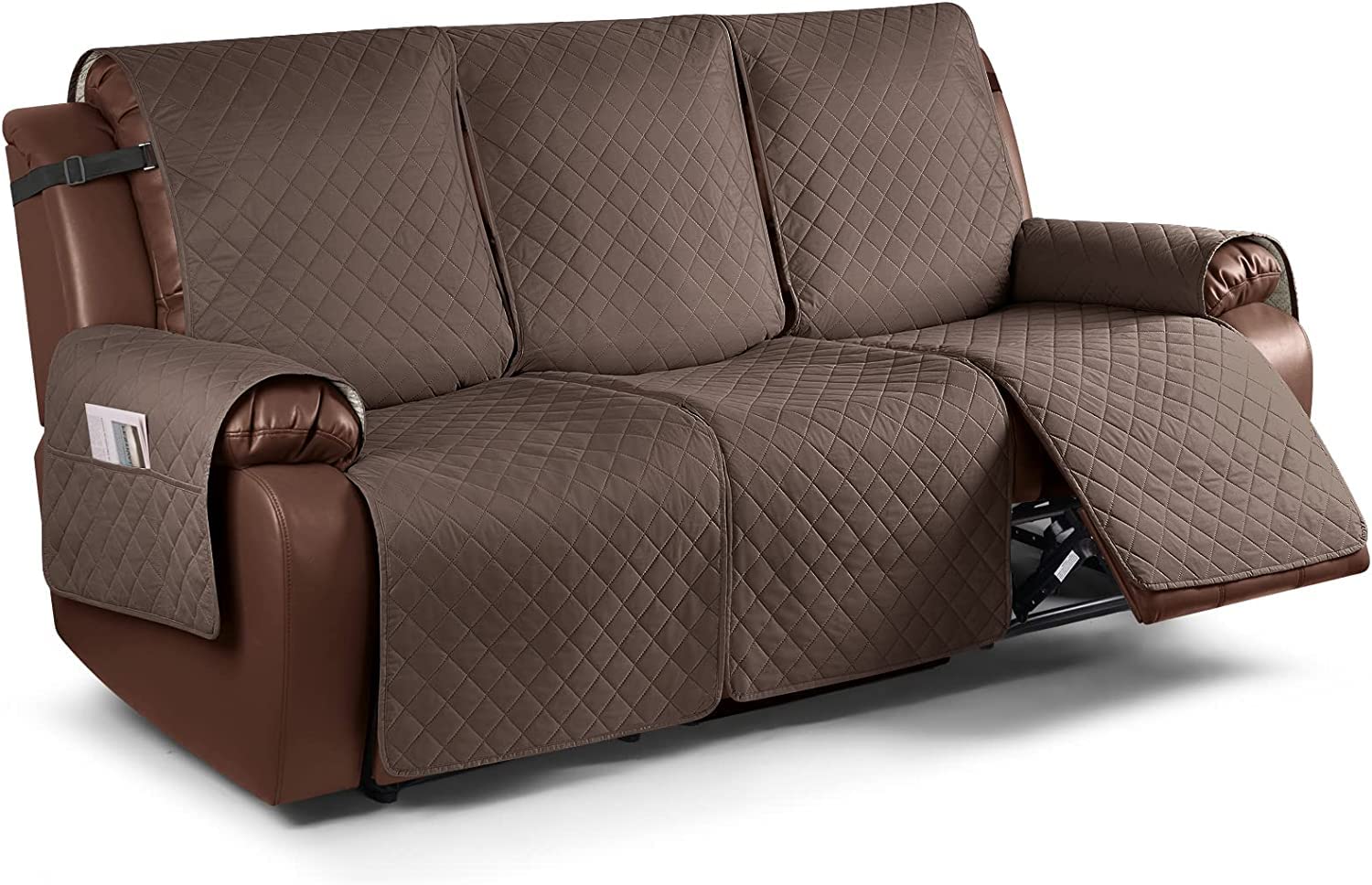 Funda de Sofá Reclinable Funda de Sillón Relax con correa elástica Fundas de Butacas Relax Antideslizantes Fundas de Muebles lavable para el hogar con mascotas y niños (Café,3 Plazas/Sofá)