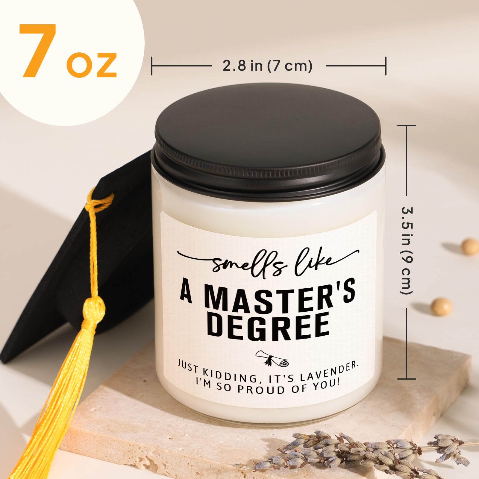 Masters Degree Graduation Gifts- Funny Masters Degree Candle with Mortarboard- Graduation Gift for Her/Him/Graduates, Grad Gift for Women/Men, Lavender, Soy Wax