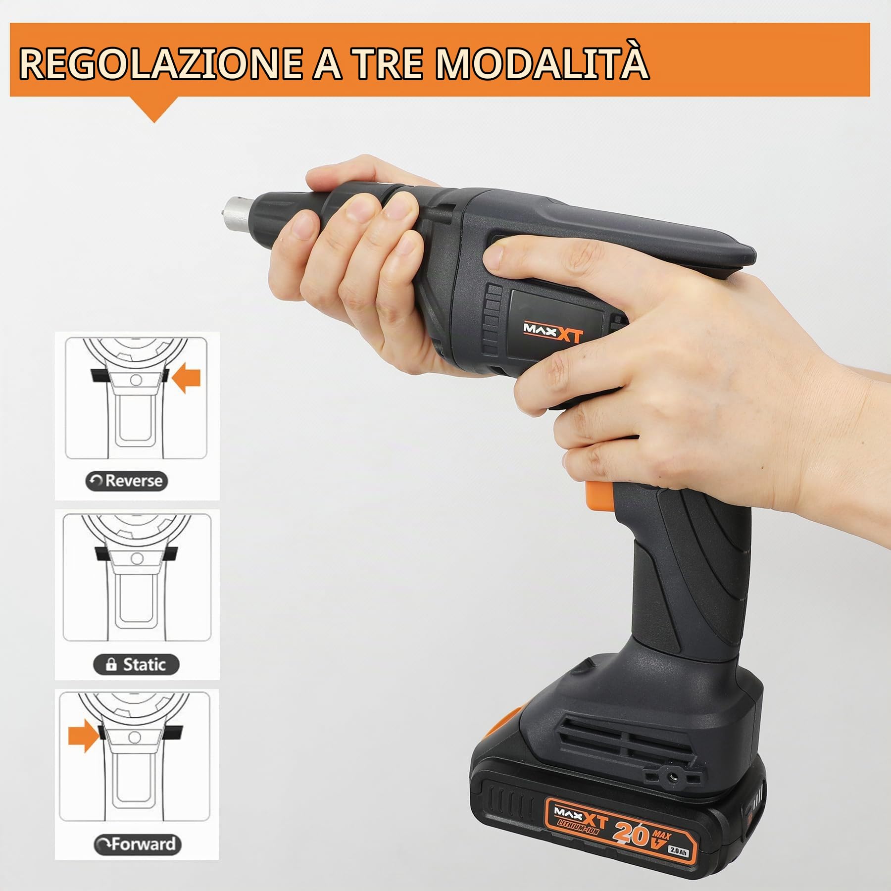 Avvitatore per Cartongesso a Batteria 20V, MAXXT Cordless Screwdriver Drywall Sans Fil Senza Spazzole 4200RPM con Batteria 2.0Ah