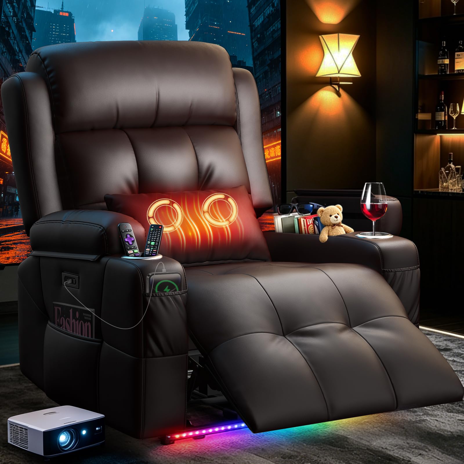 Home Theater Seating, Power Recliner Sofa Single Chair with Massage &amp; Heat
