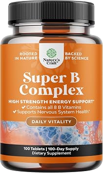 Super Vitamin B Complex for Women & Men - B Vitamins Complex with Thiamin, Riboflavin, Niacin, 6, 12 and Folate - Blend Supplement for Nervous System Support Energy & High Strength - 100 Tablets