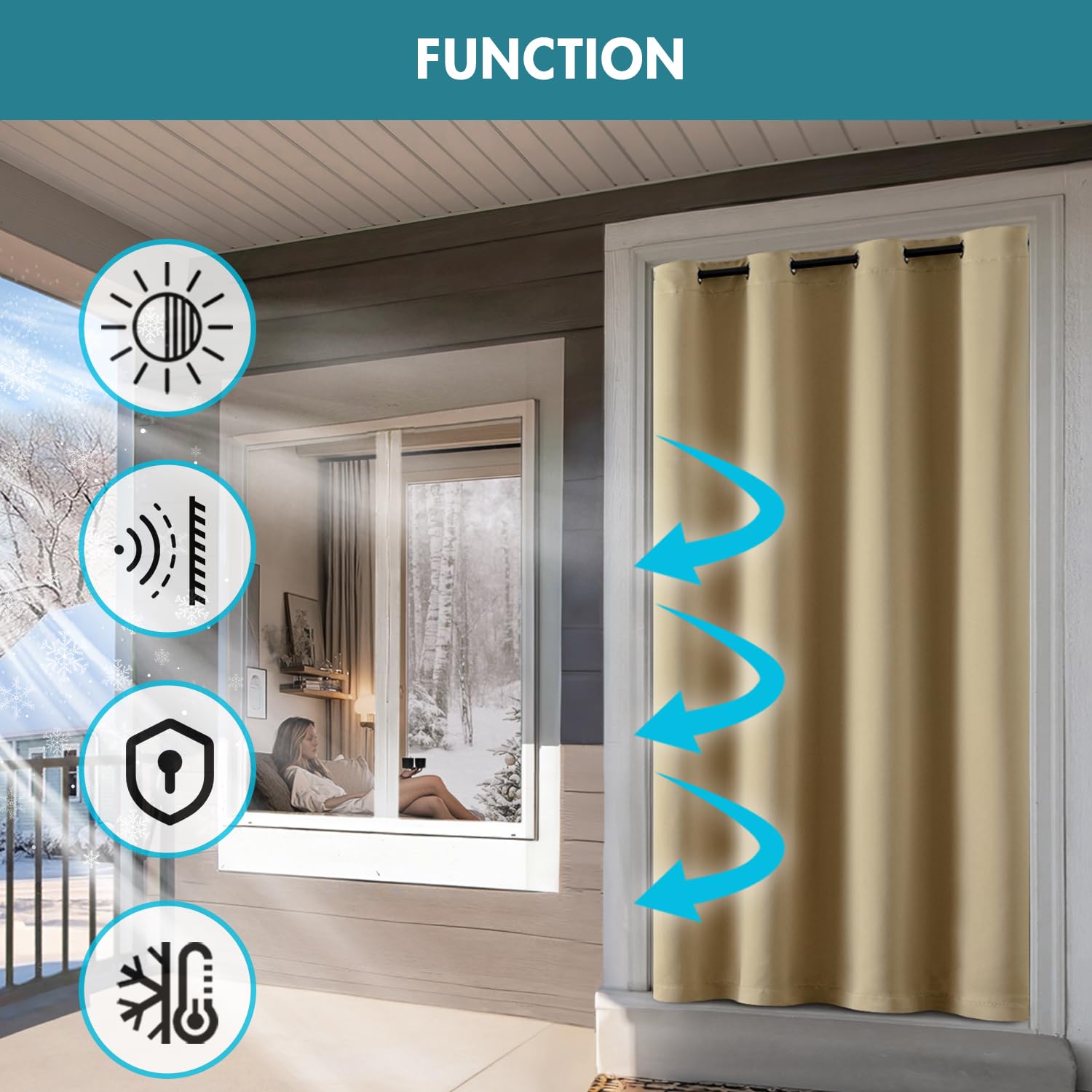 MIULEE Thermal Door Curtain for Winter Heavy Duty 52x88 Inch, Eyelet Blackout Thermal Curtain with Thick Quilted Lining - Image 4