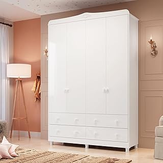 Guarda Roupa de Bebê 4 Portas 4 Gavetas Maya Clássico Espresso Móveis Branco
