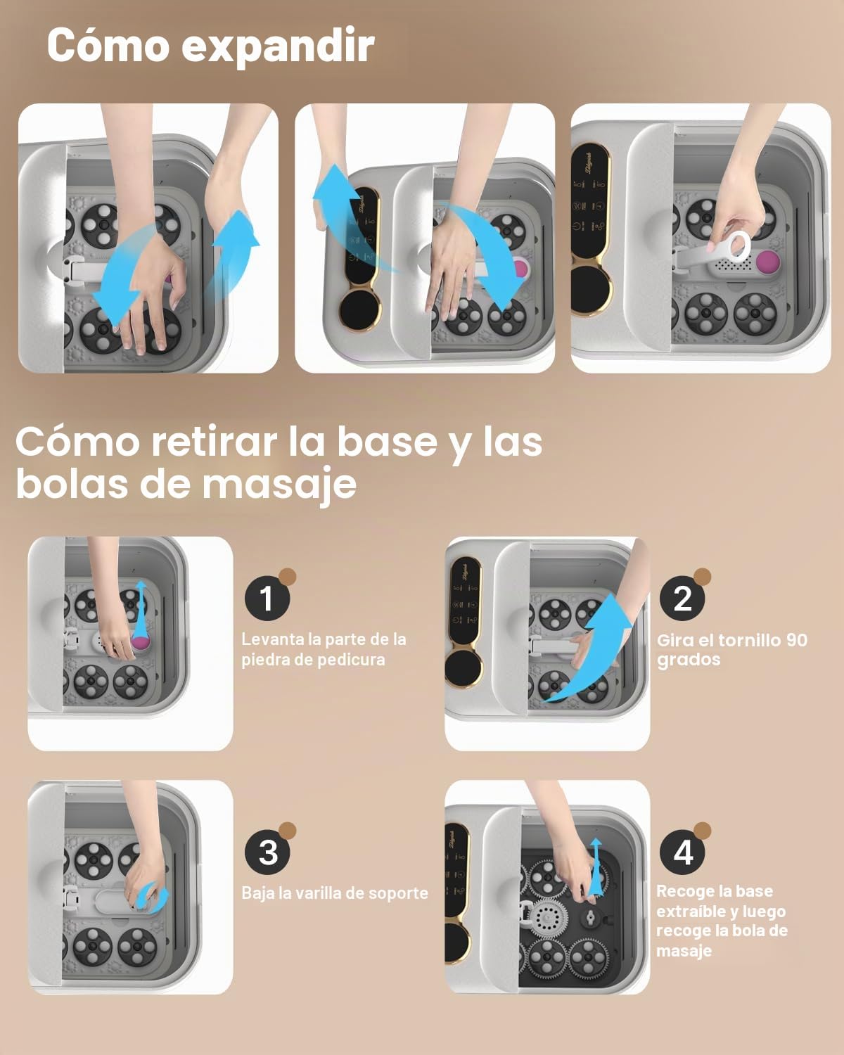 Spa plegable para pies con calor, masajeador eléctrico de baño de pies con 24 bolas de masaje Shiatsu motorizadas, control de burbujas y temperatura, bañera de spa de pedicura para relajar los pies