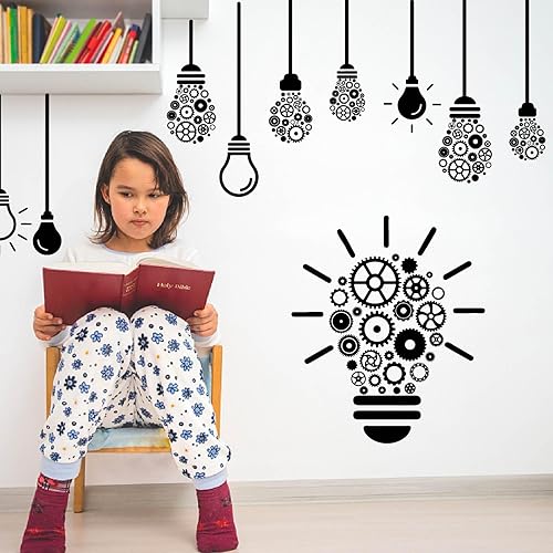 PLIGREAT Black Gear - Adhesivos de pared para despegar y pegar, vinilo extraíble para cocina, sala de estar, dormitorio, ventana, decoración de