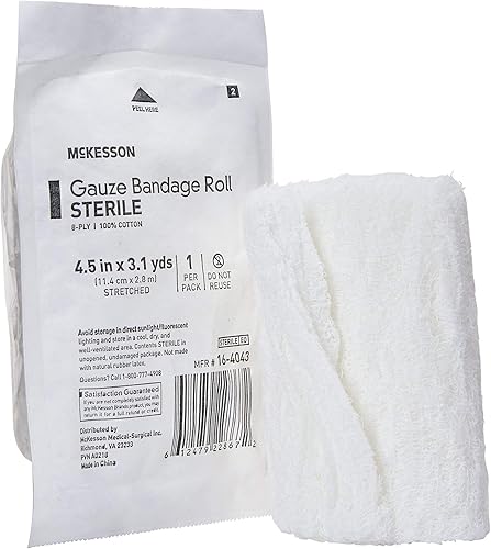 McKesson Sterile 6-Ply Fluff-Dried Cotton Gauze Bandage Roll, 4.5 inches x 3.1 Yards