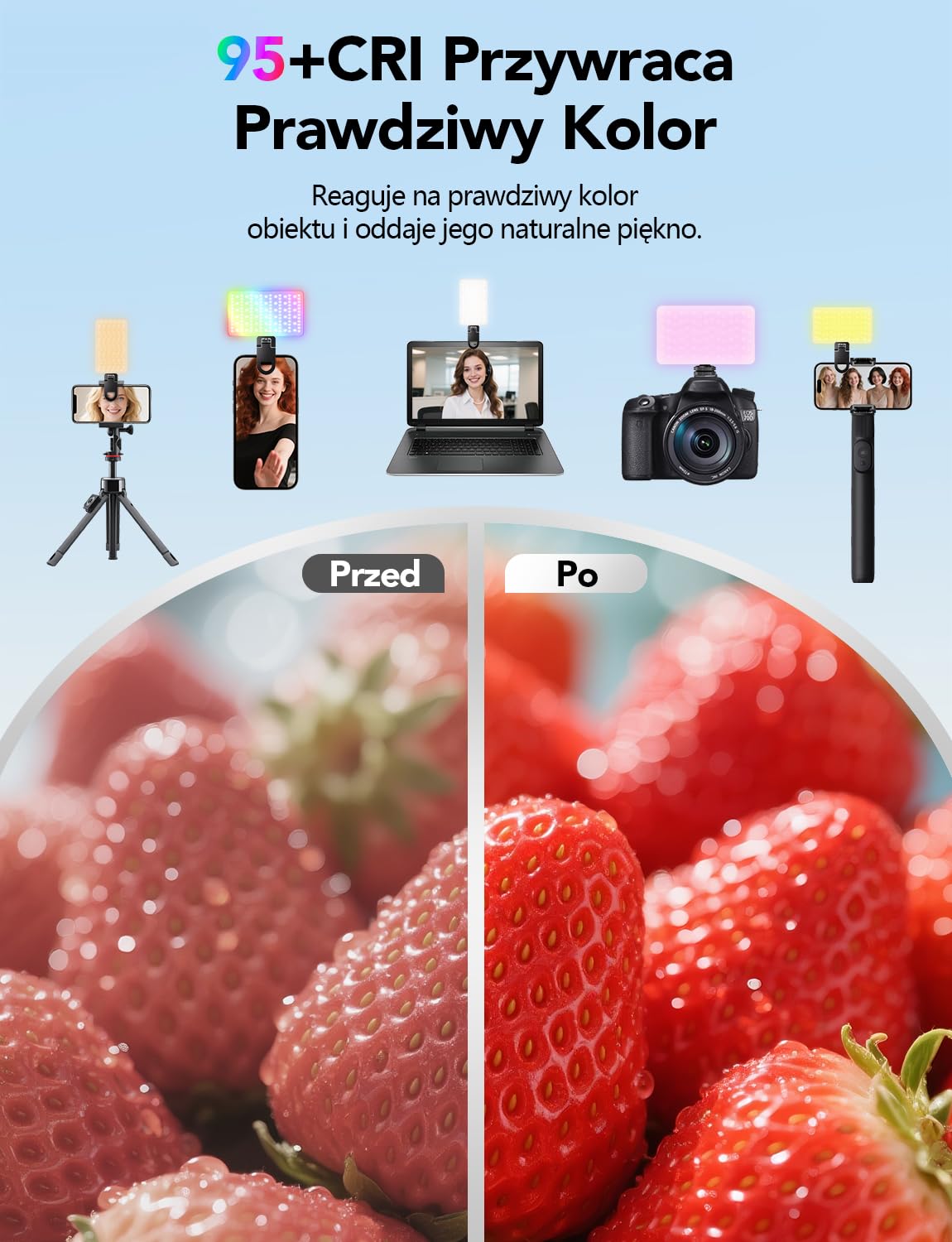 Lampki do Selfie RGB, 138 Światło Kamery LED 360° Pełnokolorowe Przenośne Oświetlenie Fotograficzne z 30 Trybami Scen 10 kolorów, Akumulatorowe Oświetlenie wideo CRI 95, do Telefonu, Aparatu | 360° Pełnokolorowe Przenośne Oświetlenie Fotograficzne Akumula