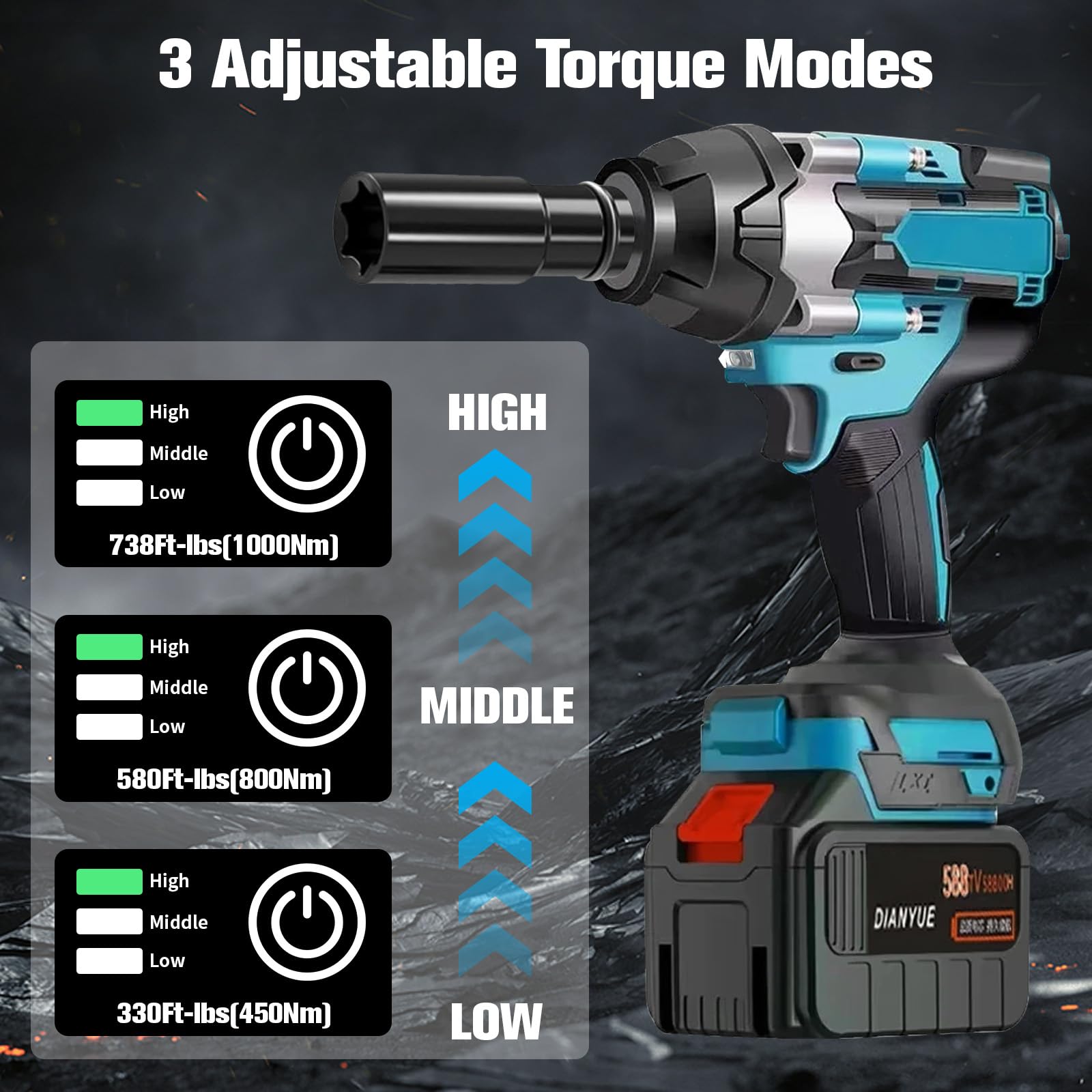 Avvitatore a percussione a batteria da 1000 Nm, compatibile con batteria al litio Makita da 18 V, chiave senza spazzole per cambio pneumatici auto, coppia alta con 6 bussole (senza batteria
