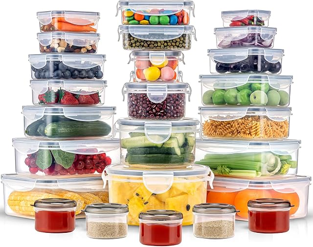 Pure Future 50-Piece Food Storage Containers Set (25-Pack) - Includes 2x JUMBO 2.5L (84oz) & 2x 1.5L Large Bins, Airtight Plastic Meal Prep Lunch Boxes with Lids, Microwave/Freezer Safe, BPA Free