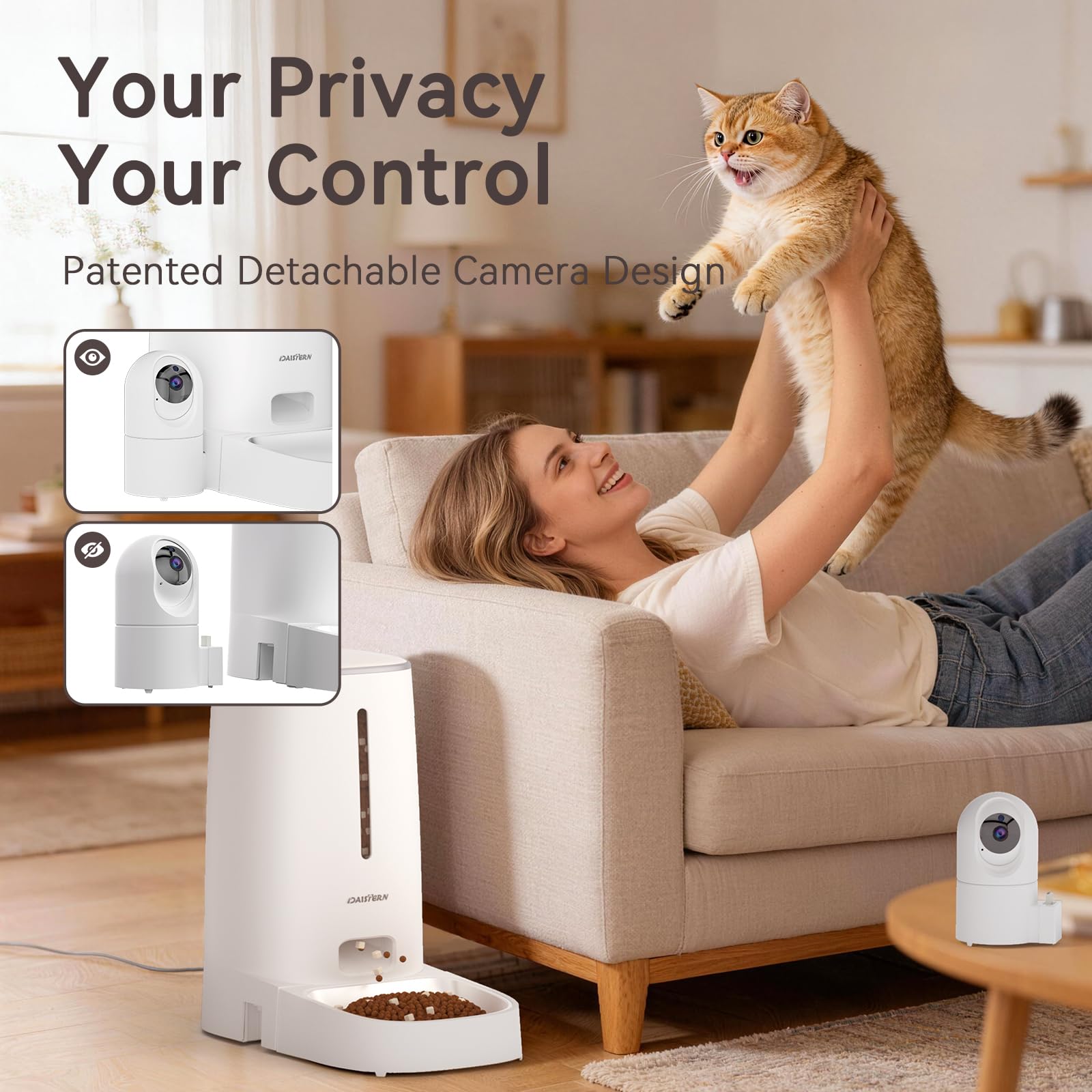 Automatic Cat Dog Feeder with Camera 4L, 2.4G/5G WiFi Smart Pet Food Dispenser with Night Vision, 2-Way Audio, Meat Call and Motion Alert, Stainless Steel Bowl, Dual Power Support, AI Feature - image 4