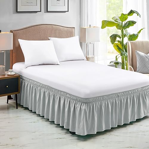 Vista 19 de FreshCulture Falda de cama King, con volantes antipolvo para cama de tamaño King, fácil ajuste con caída a medida de 15 pulgadas, falda de cama