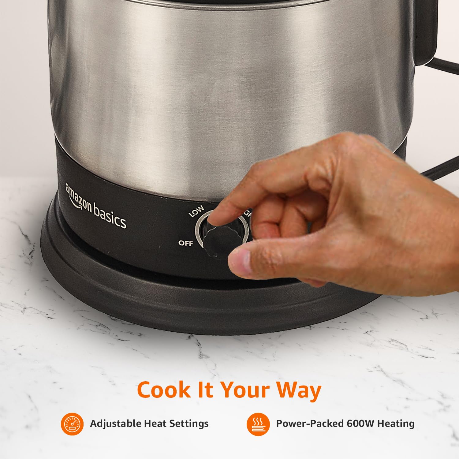 Amazon Basics Multi-Kettle Steamer 1.2L | Adjustable Power Modes 600 W | 7 - Egg Tray, Idli Tray, Iron Grill And Steamer | SS 201 Steel | Automatic Overheat Protection | Multipurpose Kettle 2