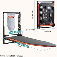 Vista 7 de Seiritex Tabla de planchar montada en la pared con soporte de hierro, 36 x 13 pulgadas, tabla de planchar plegable de montaje compacto para espacios
