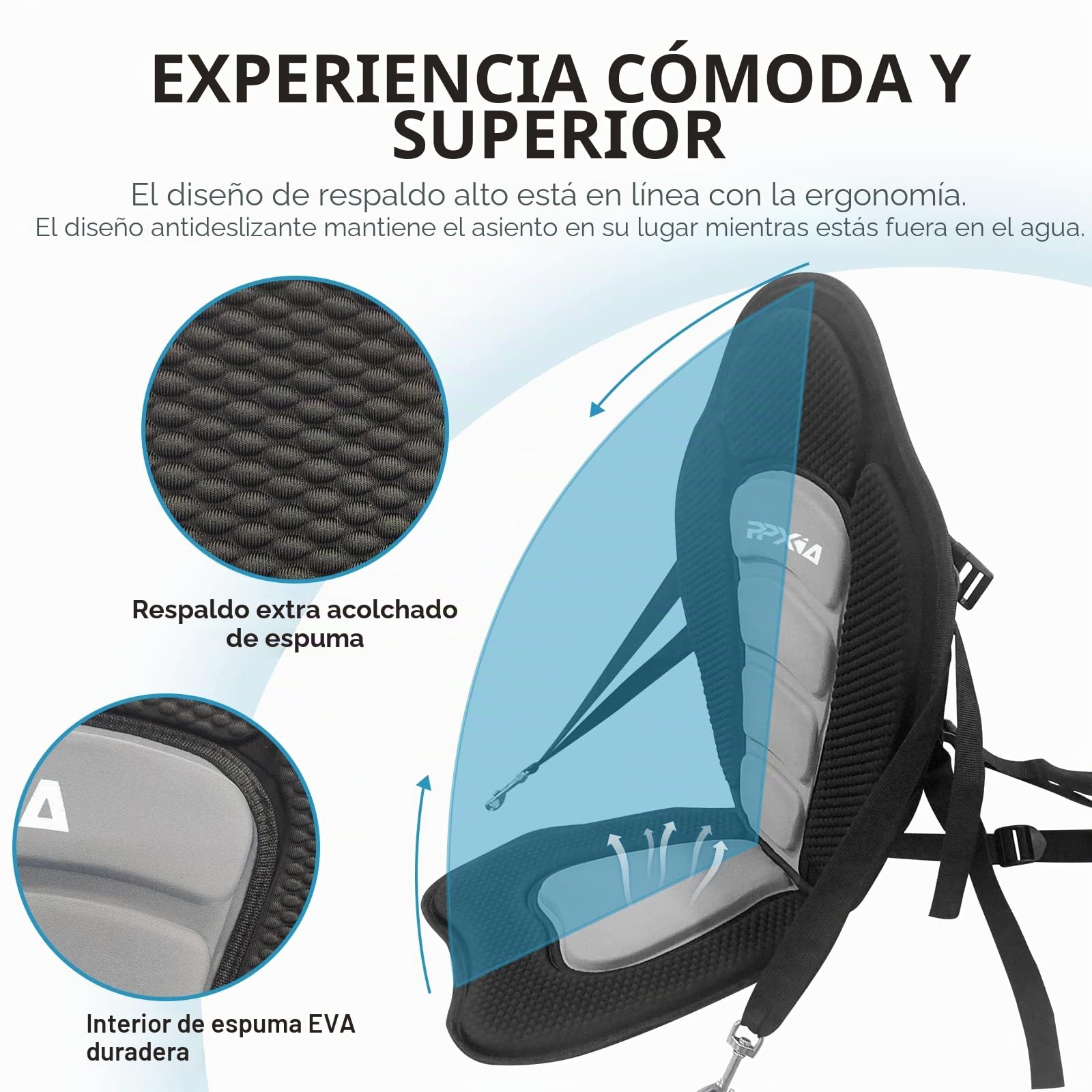 Silla de kayak universal desmontable ajustable - Accesorio para tabla SUP Tabla de pie de paddle board Asiento acolchado 32x38cm, reposabrazos 51x45cm - Compatible con kayak, botes de remo