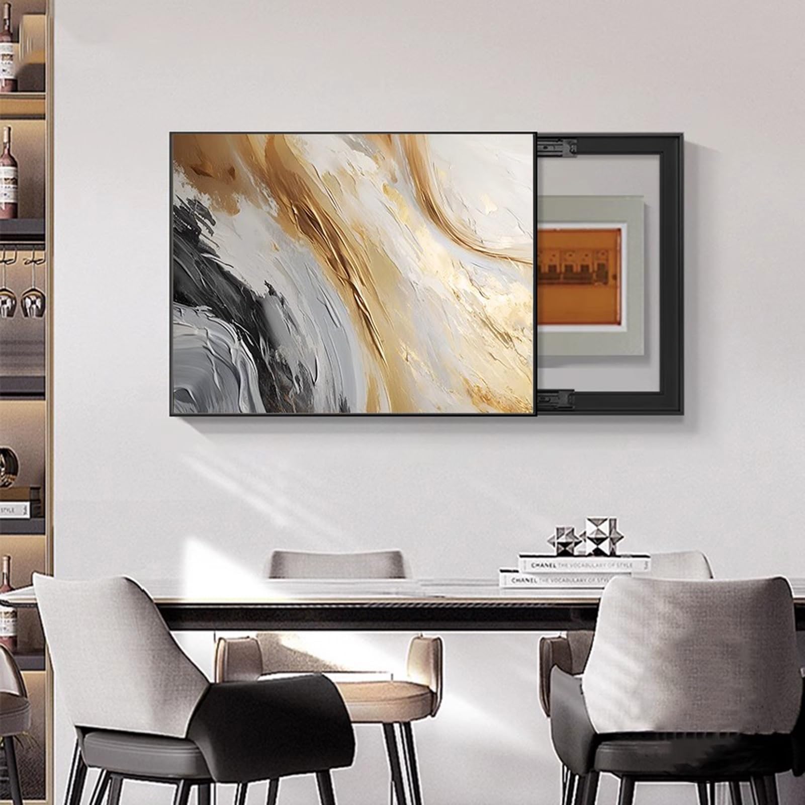 AWSAD Electrical Panel Cover Indoor Vertical Circuit Boxes Home Wall Hidden Circuit Breaker Box Meter Decor for Living Room(B,50x40cm)