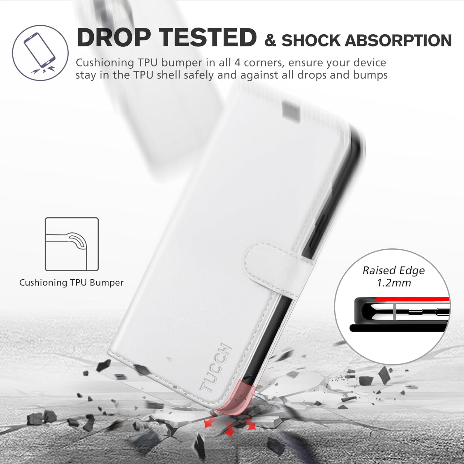 TUCCH Wallet Case for iPhone 12 /iPhone 12 Pro 5G, RFID Blocking Card Slot Stand [Shockproof TPU Interior Case] PU Leather Magnetic Protect Flip Cover Compatible with iPhone 12 Pro/12 6.1-inch, White