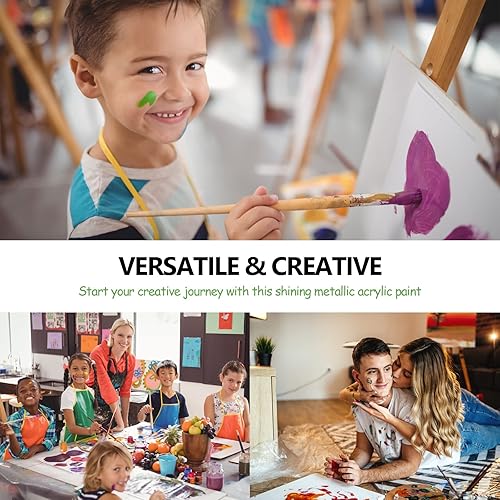 Miniatura 6 de Juego de pintura acrílica metálica con 10 pinceles y 1 paleta, 20 colores (2.0 fl oz, 2 onzas), pinturas no tóxicas para adultos, artistas,