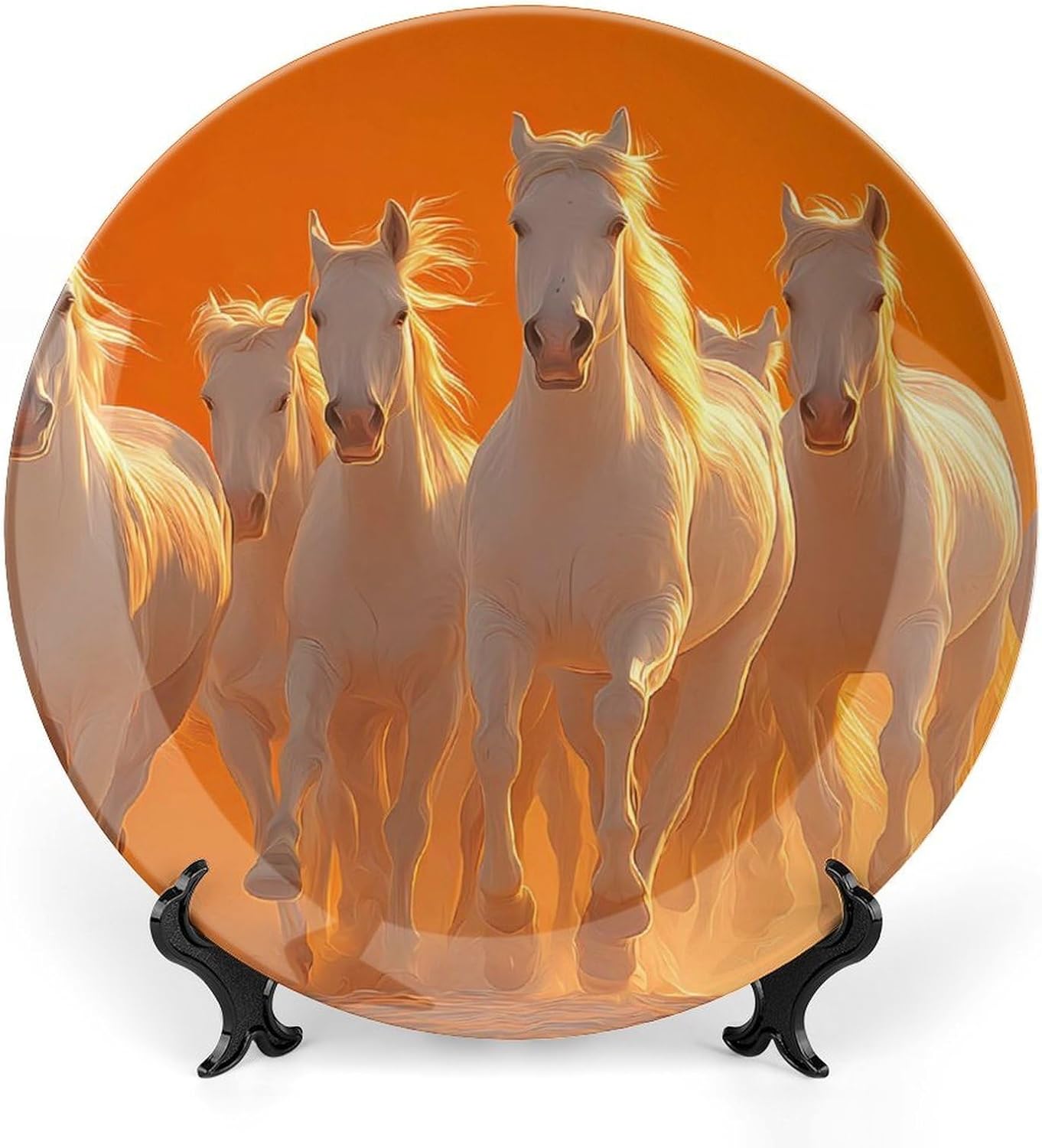 Running Horse Sunset Dust Decorative Plates for Display Ceramic Plate Tray with Stand Hanger Home Decor