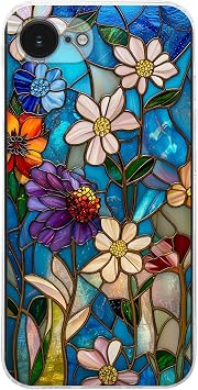 PrintiFy iPhone 16e ile Uyumlu Vitray Mavi Bahar Tasar ml   effaf Silikon K l f