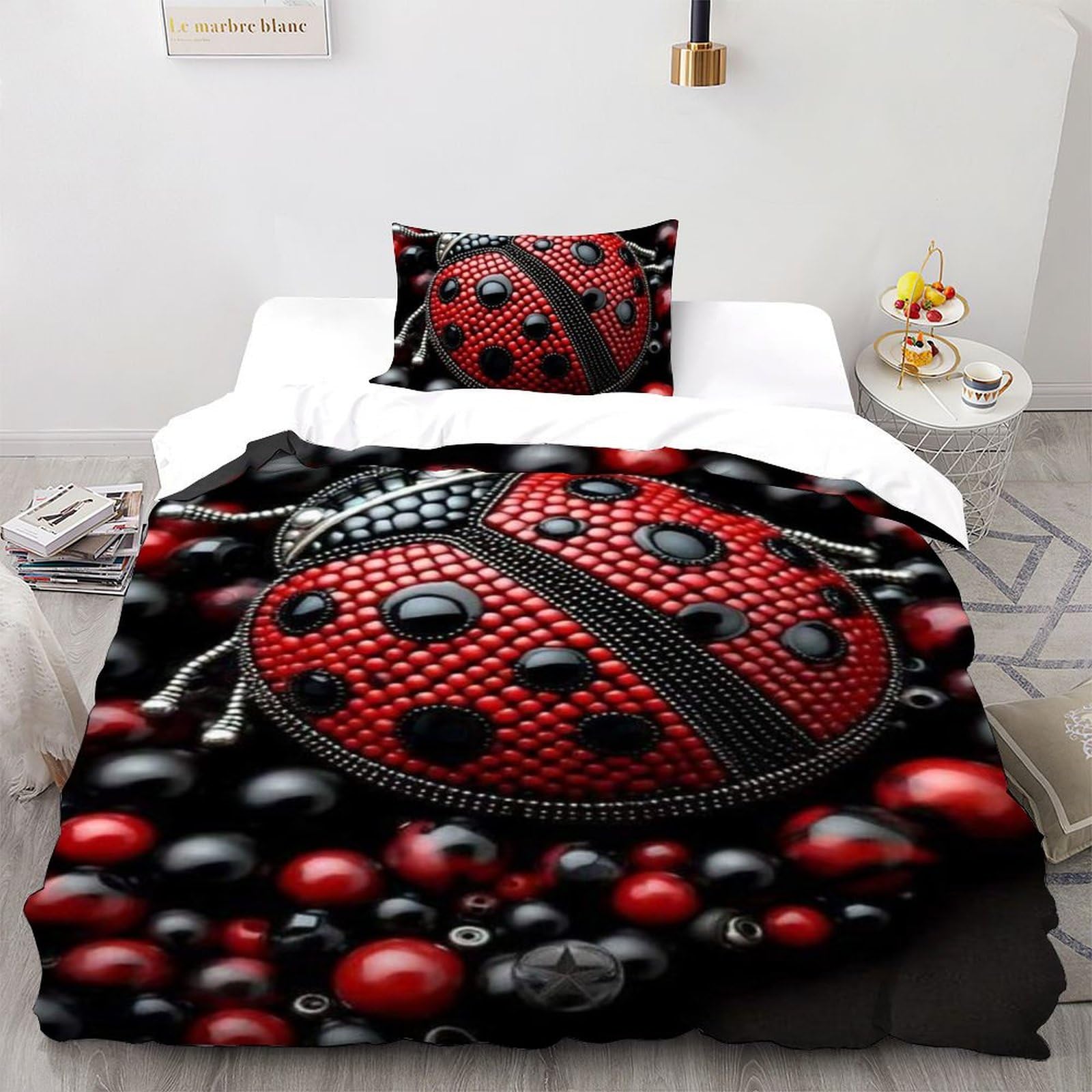 Linge de lit enfant motif coccinelle rouge housse de couette 135x200 microfibre