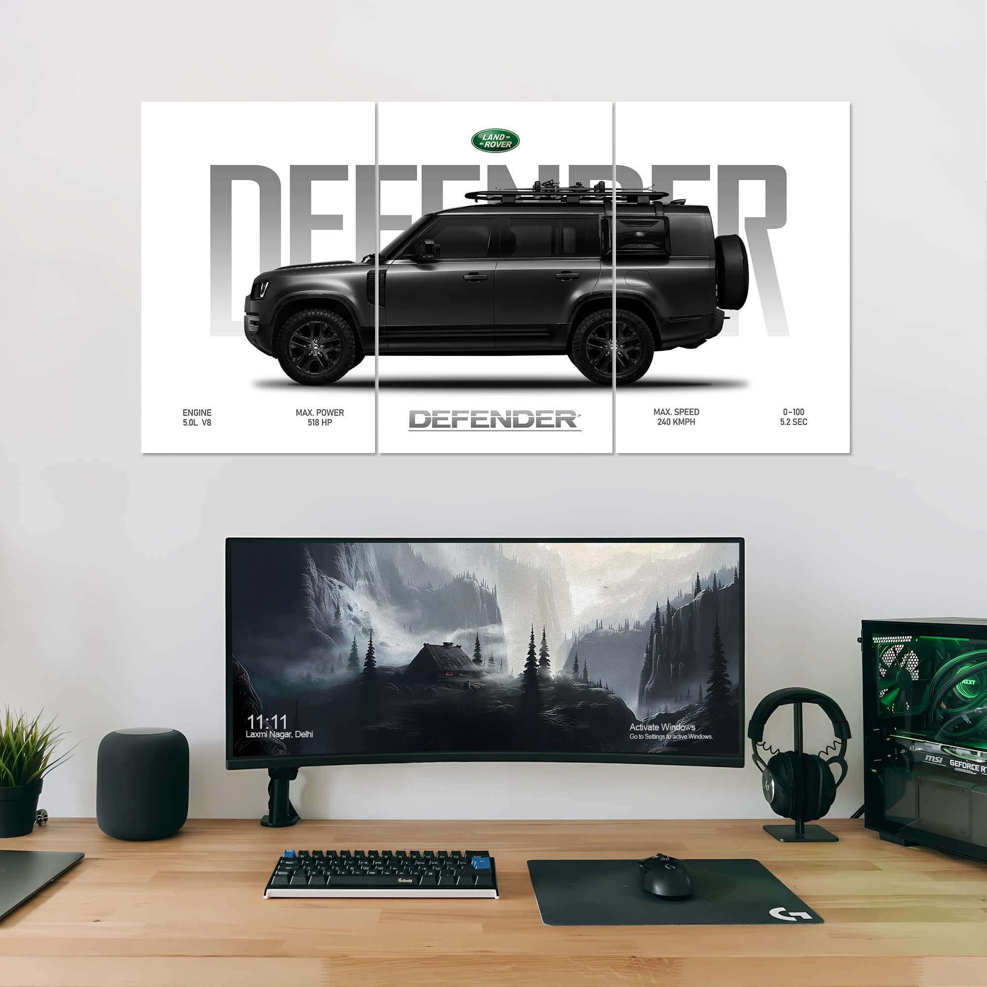 MODERN GALLERY MART Pack of 3 - Land Rover Defender Car Split Poster | (12 x 18 Inch) | 300 GSM Premium Thick Paper | Luxury SUV Wall Art for Bedroom, Office & Garage Decor | Glue Dots Included
