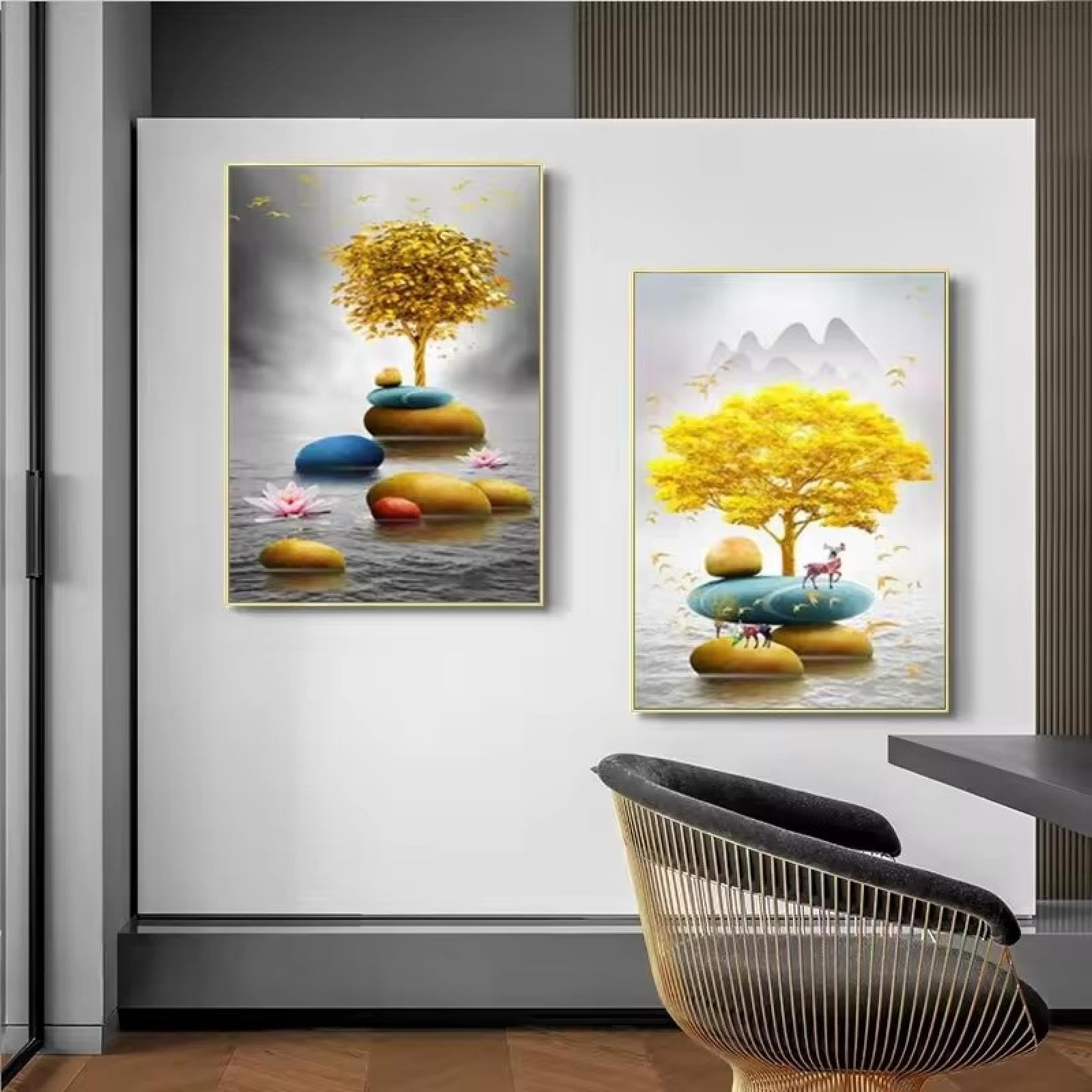 Impression de paysage doré décoration murale salon 60 x 90 cm - 7
