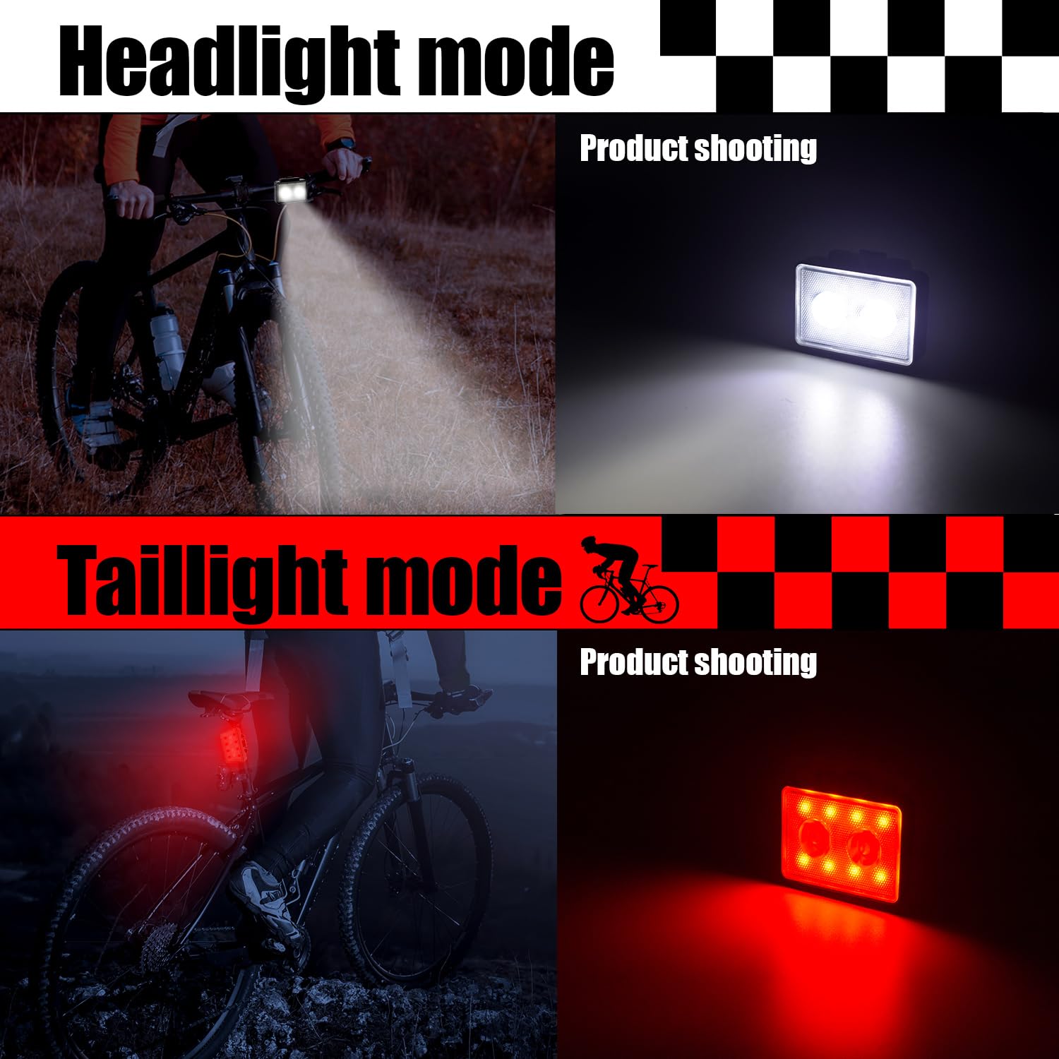 Lot de 2 éclairages de vélo rechargeables – Feux avant et arrière LED pour vélo, étanches, 3 modes, faciles à installer pour une conduite de nuit sûre, des trajets et du cyclisme