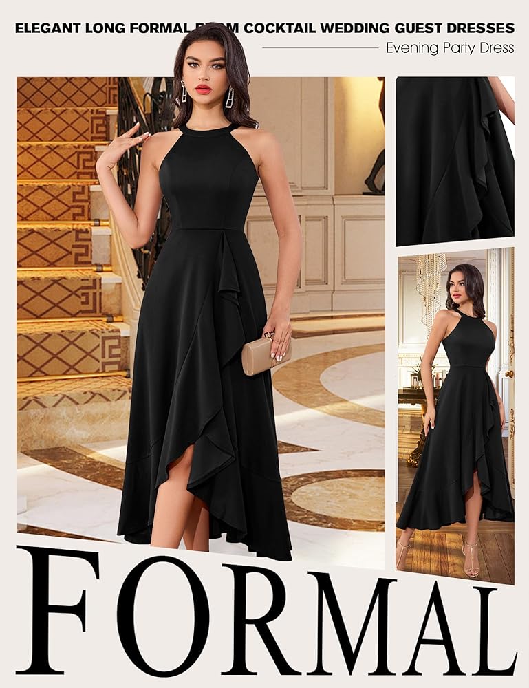 Amazon.com: Dressystar Womens Halter Split Hem Party Dress Elegant Long  Formal Prom Dress Cocktail Wedding Guest Maxi Dresses Black XS : Clothing,  Shoes & Jewelry