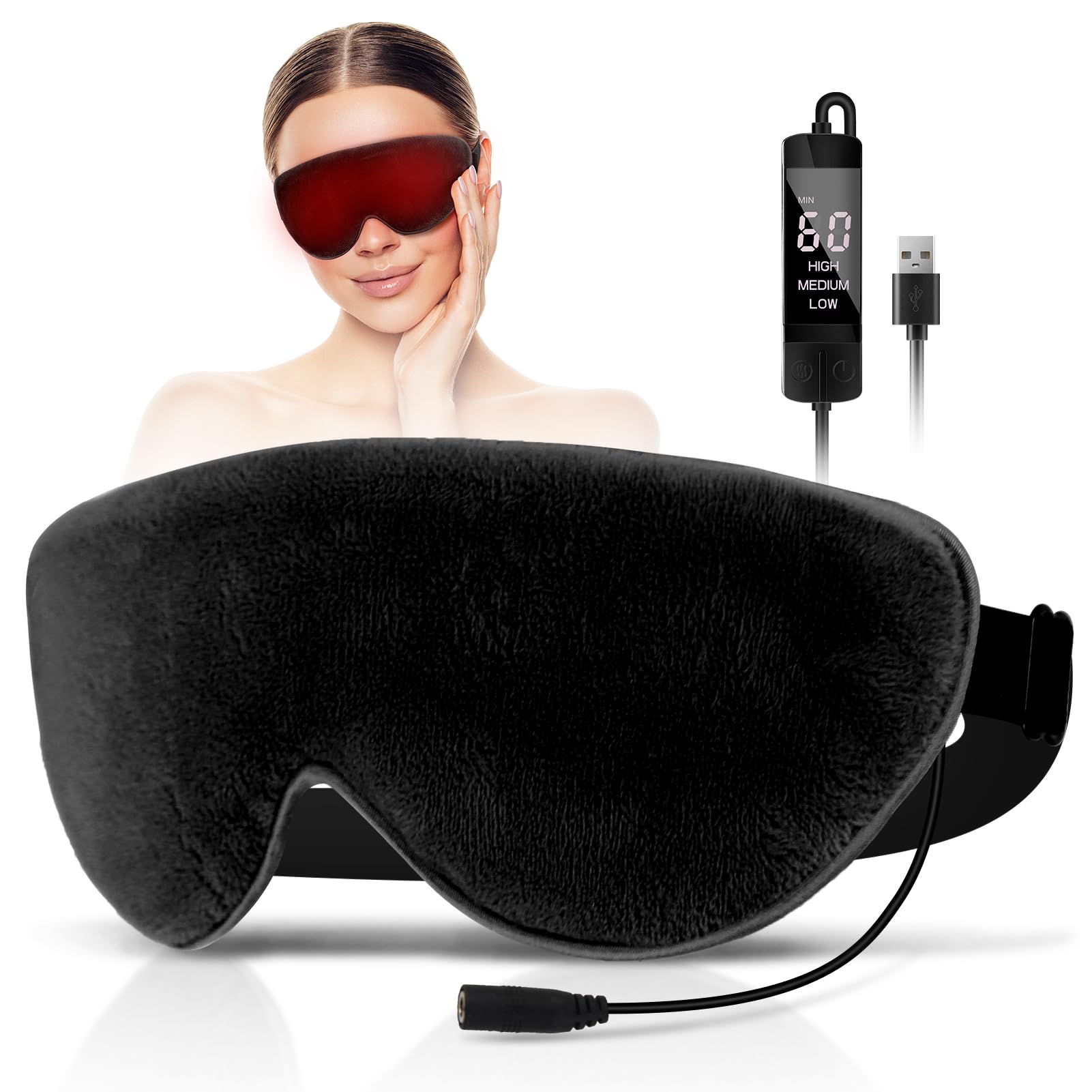 KOVNLO Heated Eye Mask, Washable USB Electric Moist Heat Warm Compress for Eyes, Eye mask with Flaxseed for Dry Eyes, Blepharitis, Chalazion, MGD, Stye Eye Treatment