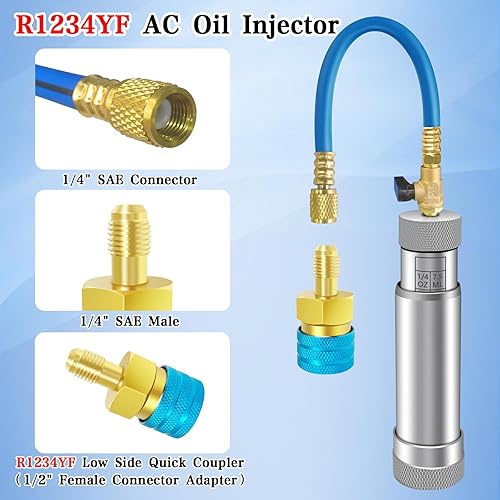 Miniatura 3 de Inyector de tinte de CA con válvula de cierre, inyector de aceite de CA para R1234yf R134a R410a, inyector de tinte 1234yf con función de prevención