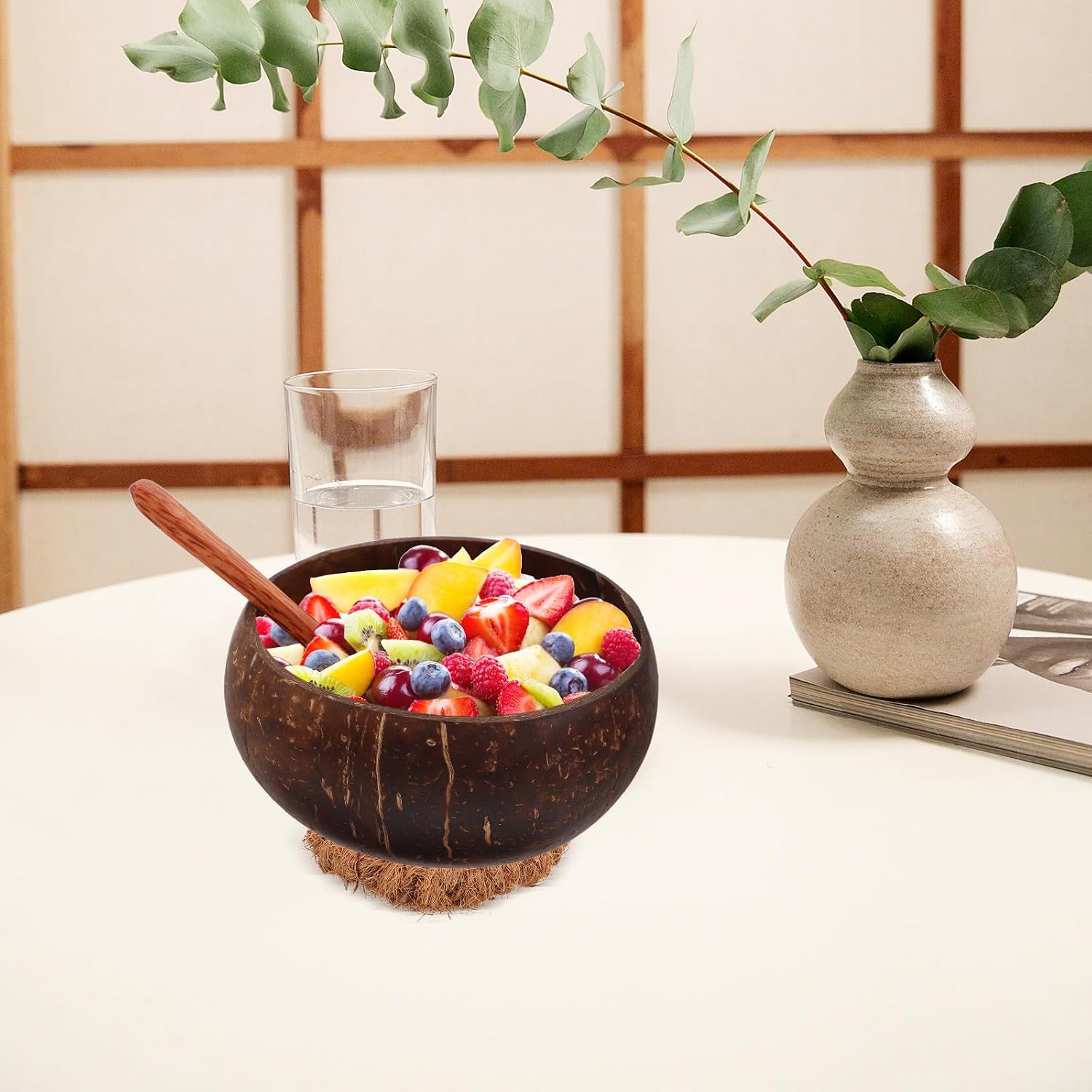 Luxshiny Coconut Shell Bowl Set Salad Serving with Wooden Spoons