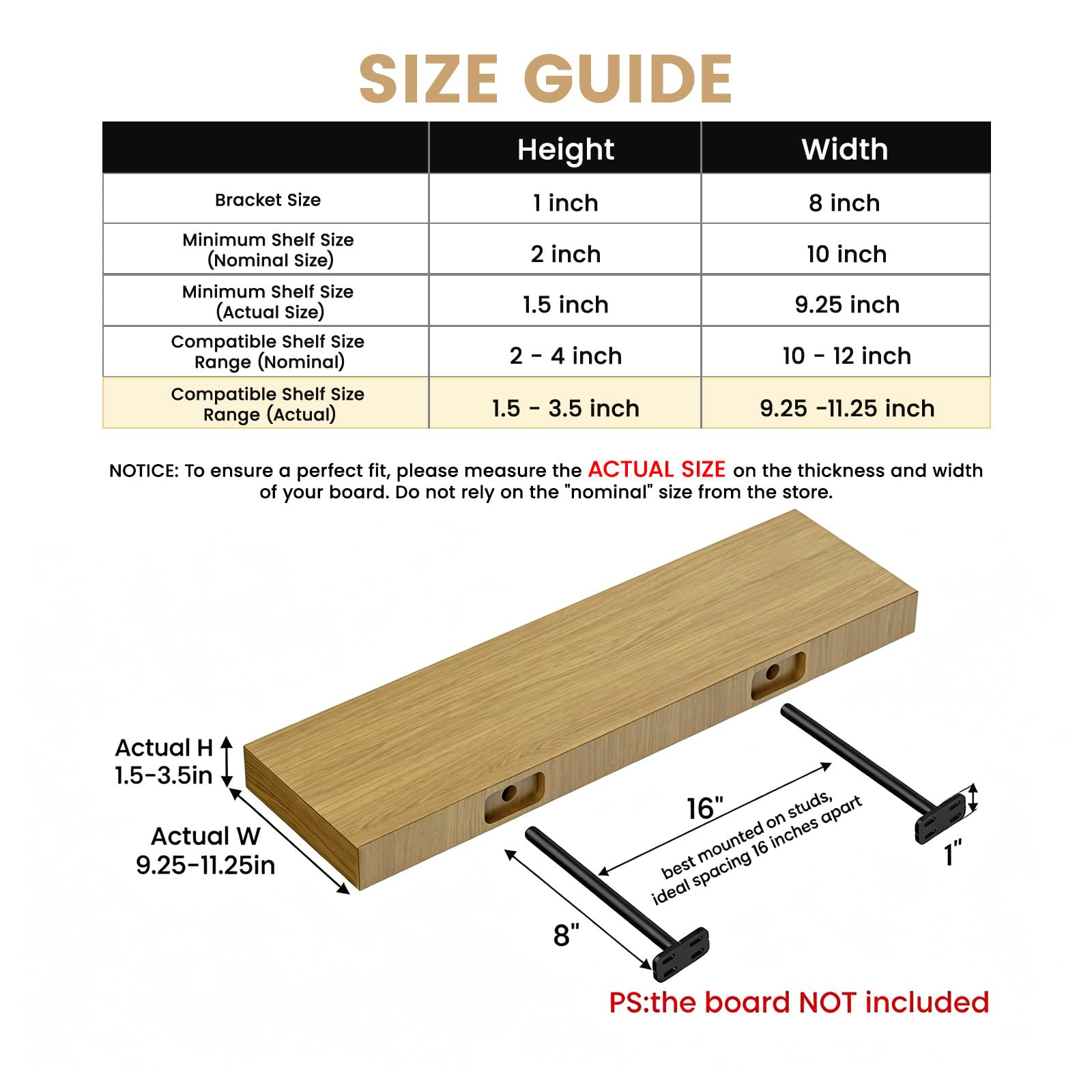 VIKKSAER 6-Pack 8-Inch Floating Shelf Brackets – Heavy Duty Matte Black Metal Hidden Supports, Holds 75lbs Per Pair, Hardware Included For Custom Wood Shelves