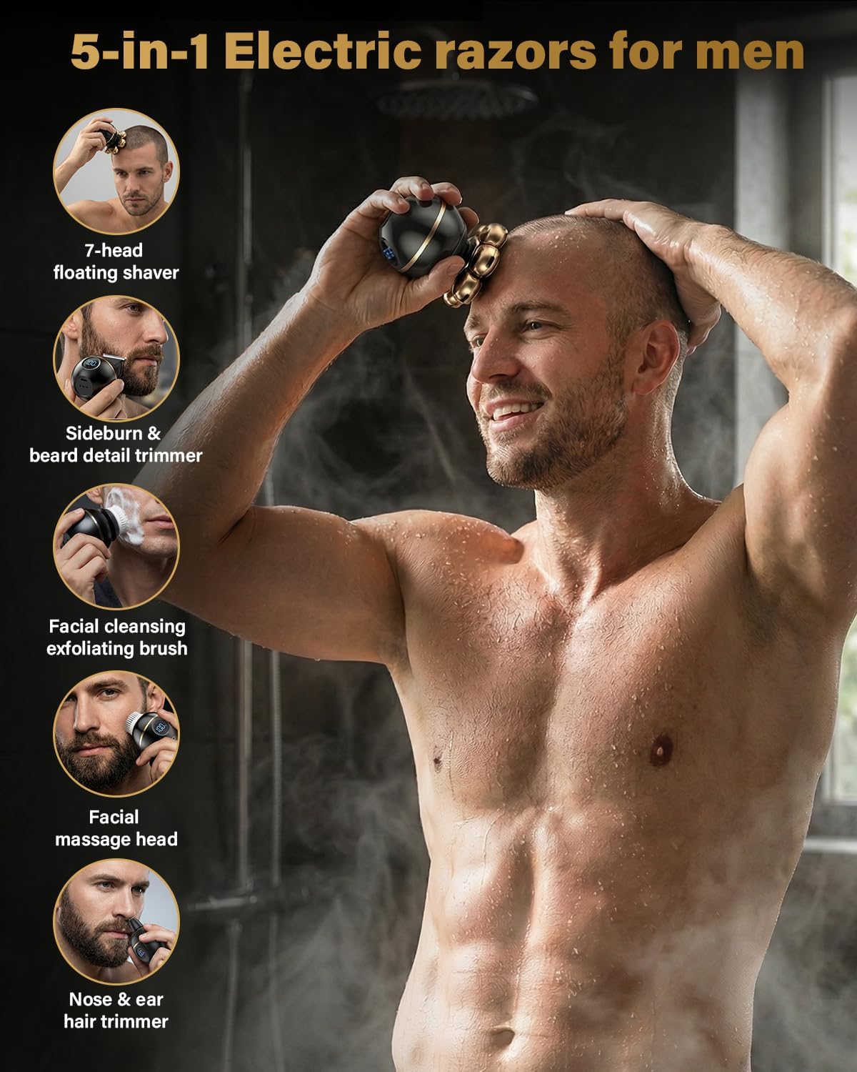 7‑in‑1 Electric Razors for Women, 7D Flexible Floating Heads, Waterproof Wet & Dry, 1H Fast Charge 70Mins Runtime, Rechargeable Electric Shaver for Face, Body, Bikini & Leg, Black