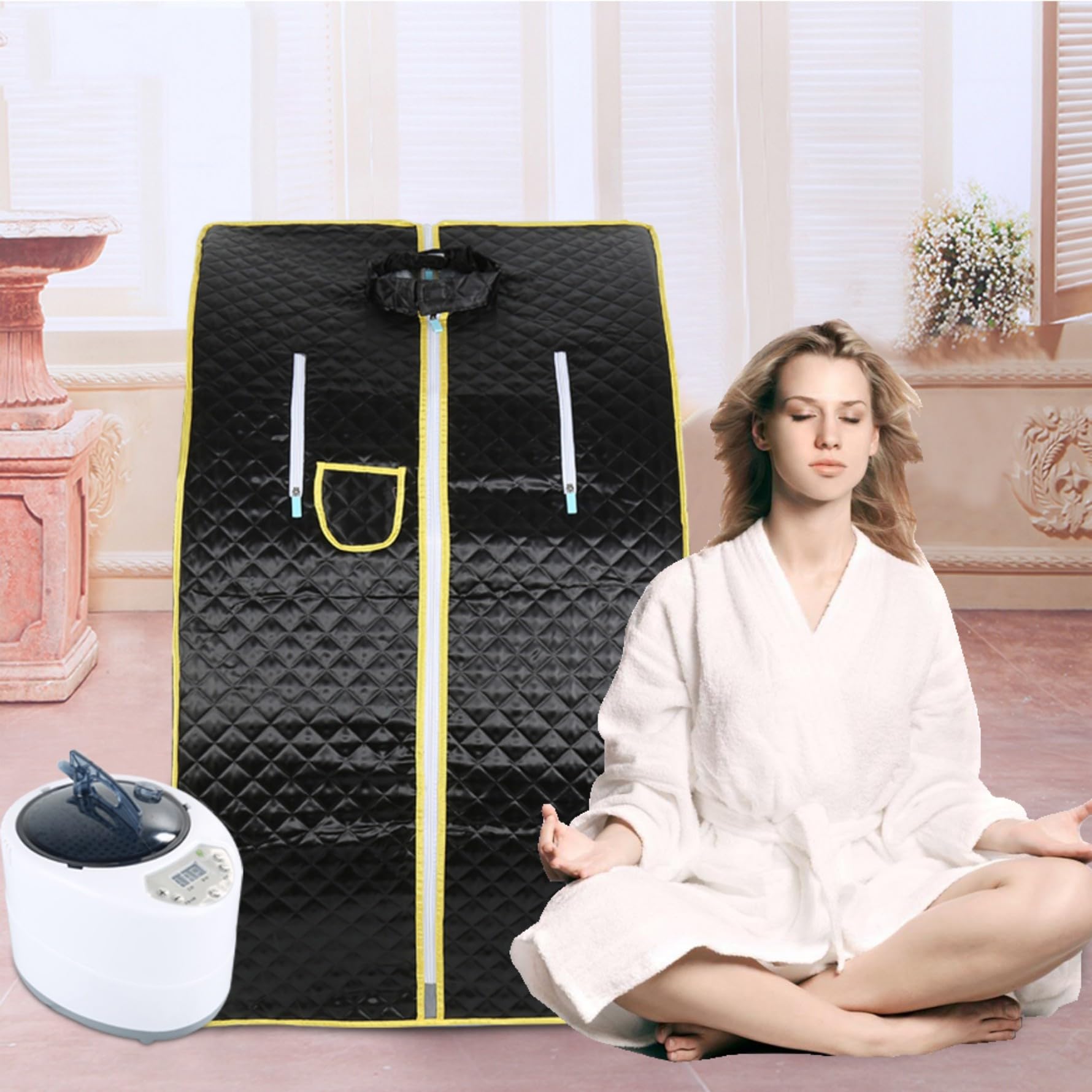 Sauna à Vapeur Sauna Pliable Cabine Portable Home Sauna Spa Tente Saunas avec le Contrôleur de Température à Distance Sauna Couverture de Sauna,98x80x70cm-noir