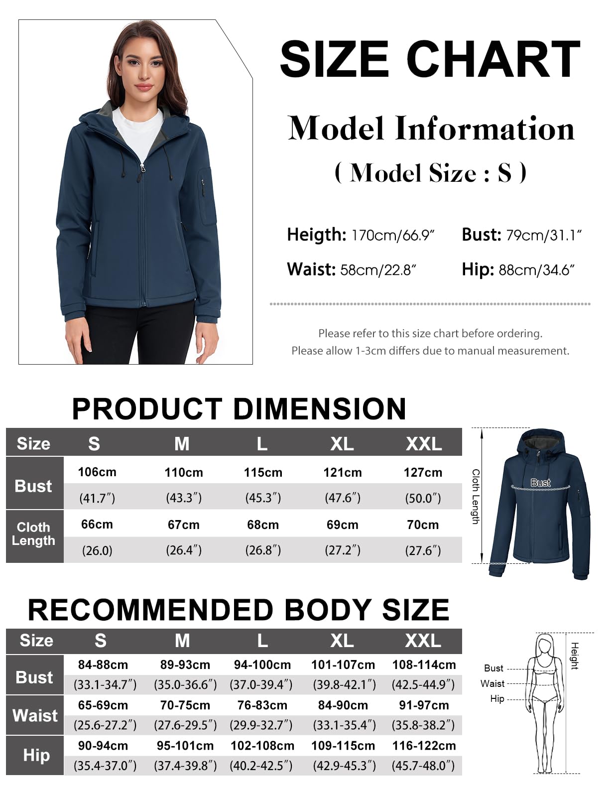 CMTOP Giacca Softshell Donna in Pile Caldo Giacca Idrorepellente Giacca a Vento Autunno Inverno Primavera Giubbotto Con Cappuccio per Trekking Running Pesca Ciclismo
