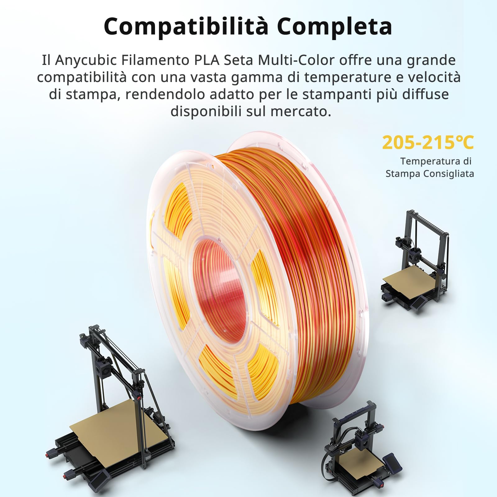 Anycubic Filamento PLA Seta Multi-Color(Due Colori) per Stampante 3D, Aspetto Simile Alla Seta, PLA Silk con Precisione Dimensionale +/- 0,02 mm, 1 kg Rosso-Oro